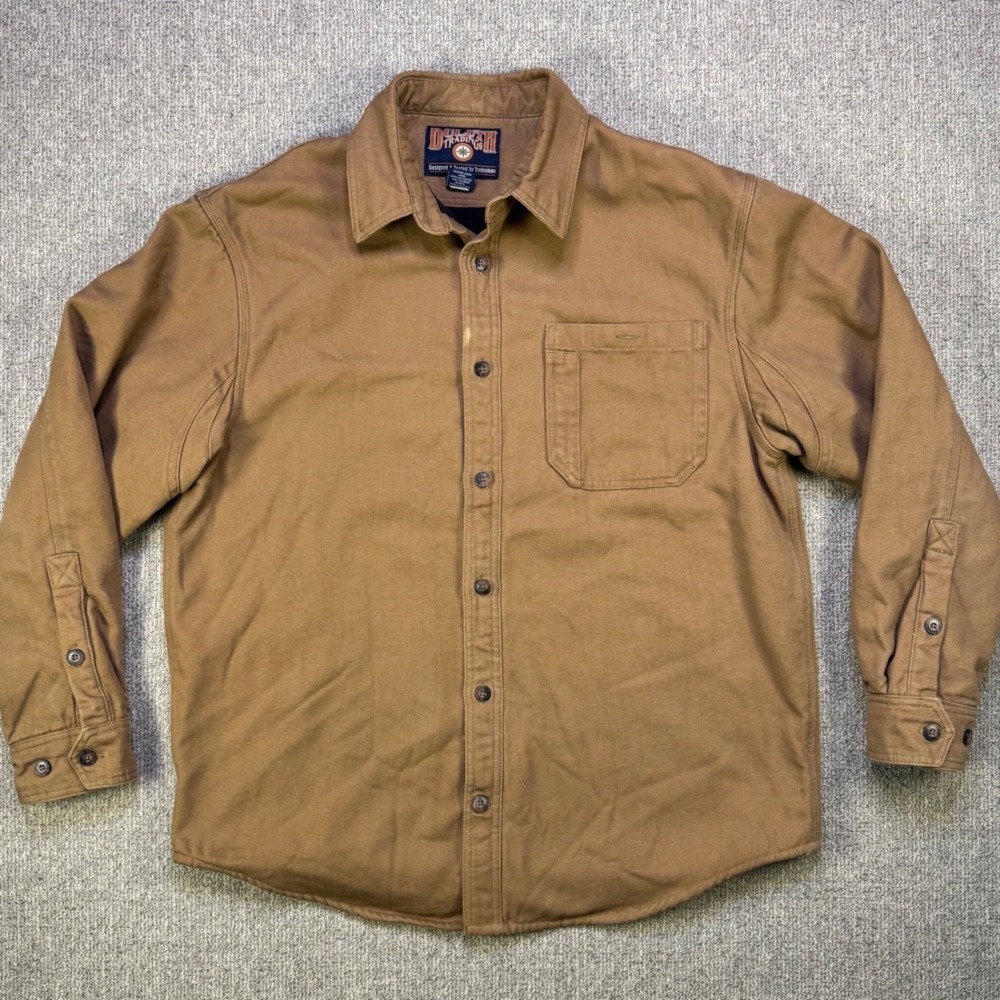 Duluth Trading Co‎ Canvas Shirt Jacket Tan LRG Lined Workwear Chore Coat